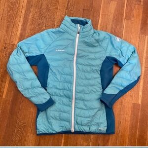 Mammut Women’s Size Large Mint Teal Blue Puffer Down Jacket Pertex Microlight